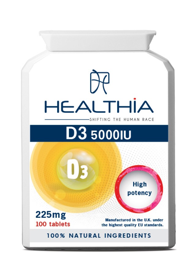 Healthia Vitamin D3 5000IU 225mg 100tabs (Ενίσχυση Ανοσοποιητικού - Γερά Οστά) 