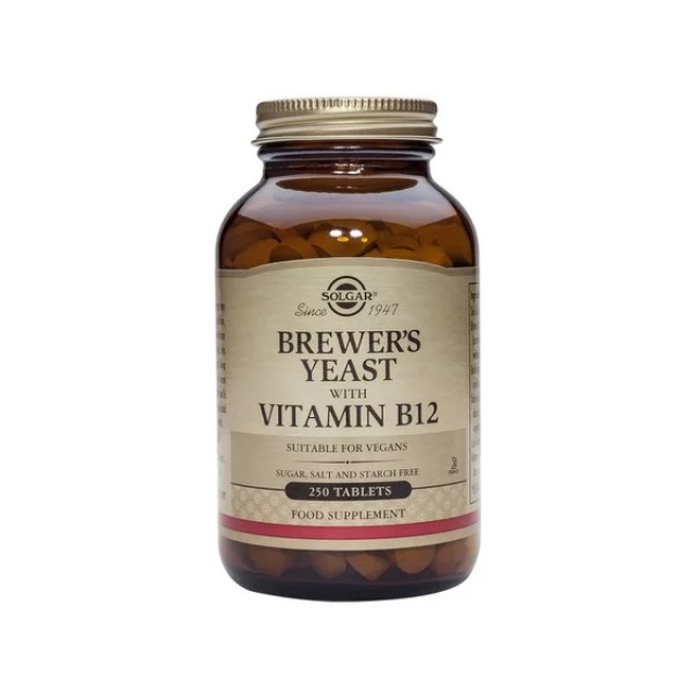 Solgar Brewers Yeast with Vitamin B-12 250tab (Φυσική Μαγιά Μπύρας με Βιταμίνη B12)