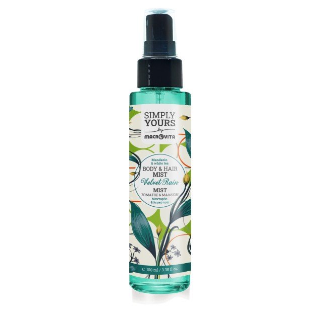 Macrovita Simply Yours Body & Hair Mist Velvet Rain Mandarin & White Tea 100ml (Mist Σώματος & Μαλλιών με Μανταρίνι & Λευκό Τσάι)