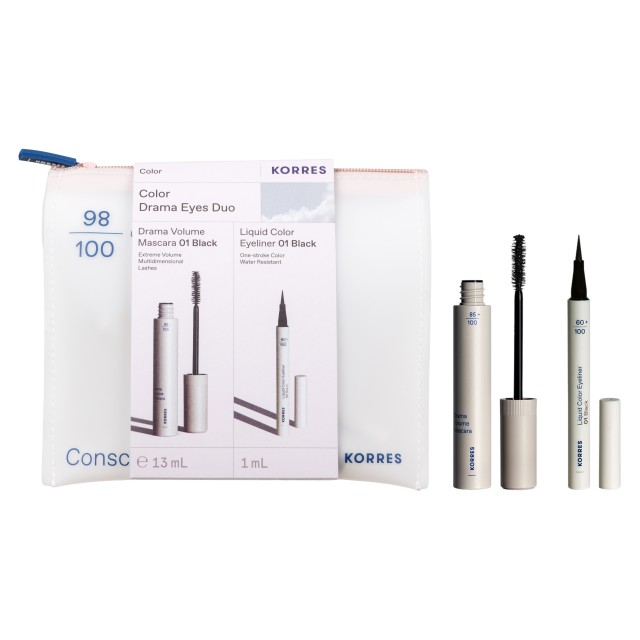 Korres SET Color Drama Eyes Duo (ΣΕΤ με Μαύρη Μάσκαρα για Όγκο & Μήκος & Μαύρο Αδιάβροχο Eyeliner)