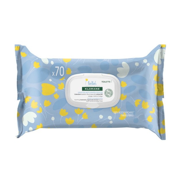 Klorane Bebe Gentle Cleansing Wipes 70τεμ (Υγρά Μωρομάντηλα Καθαρισμού με Καλέντουλα)