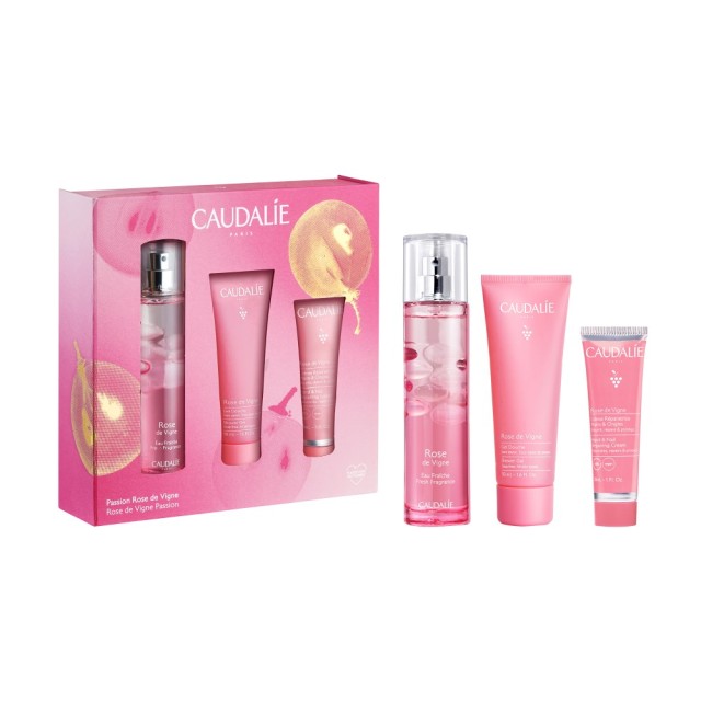 Caudalie SET Rose de Vigne Fresh Fragrance 50ml & GIFT Rose de Vigne Shower Gel 50ml & Rose de Vigne Hand & Nail Repairing Cream 30ml