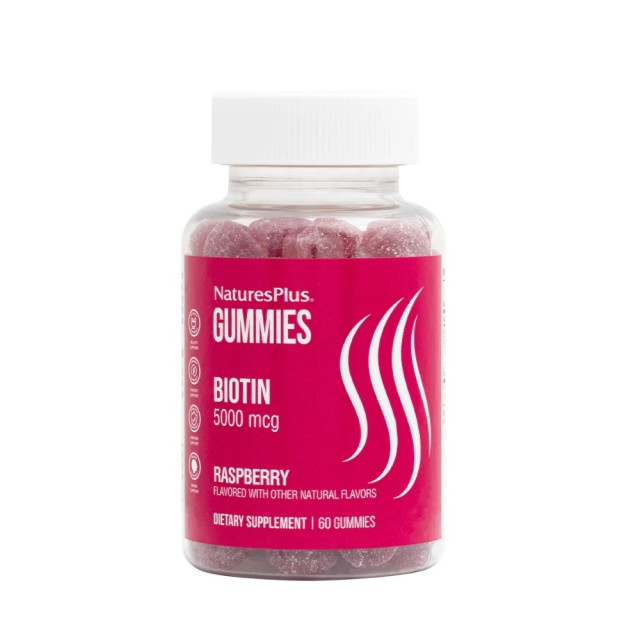 Natures Plus Gummies Biotin 5000mcg 60 ζελεδάκια (Συμπλήρωμα Διατροφής με Βιοτίνη για Υγιή Μαλλιά, Δ
