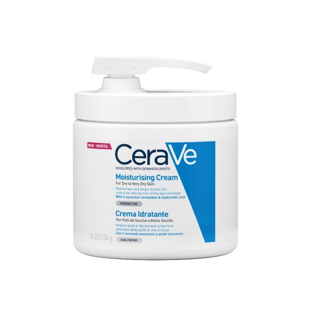 CeraVe Moisturizing Cream 454gr (Eνυδατική Κρέμα Προσώπου & Σώματος για Ξηρό/Πολύ Ξηρό Δέρμα με Αντλία)