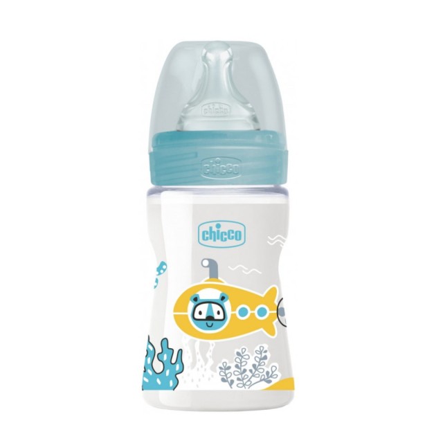 Chicco Well Being Plastic Baby Bottle Blue 28611-20 150ml 0m+ (Μπιμπερό Πλαστικό με Θηλή Σιλικόνης Σιέλ 0m+)