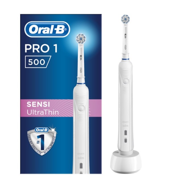 Oral-B Pro 1 500 Sensi UltraThin White (Ηλεκτρική Οδοντόβουρτσα με Αισθητήρα Πίεσης Λευκή)