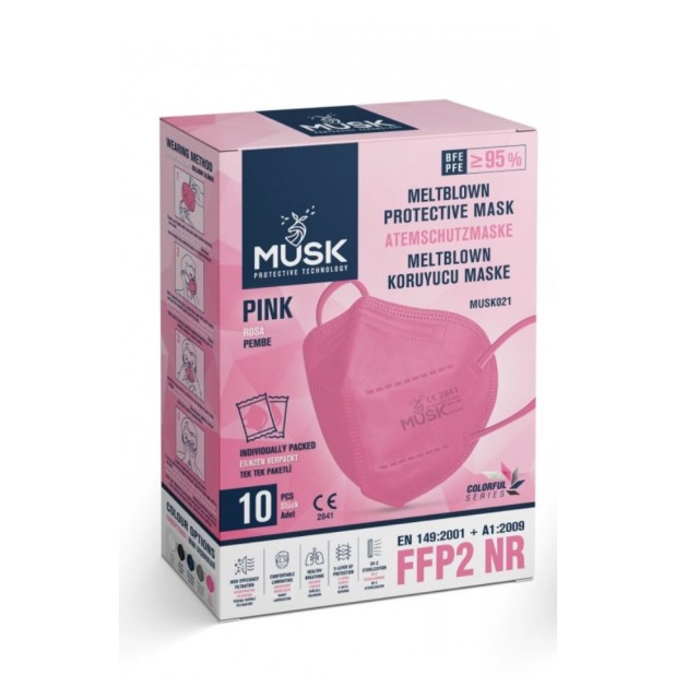 Musk FFP2 NR 5-Layer Filtering Protective Mask 10τεμ (Μάσκες Ενισχυμένης Προστασίας Ροζ)