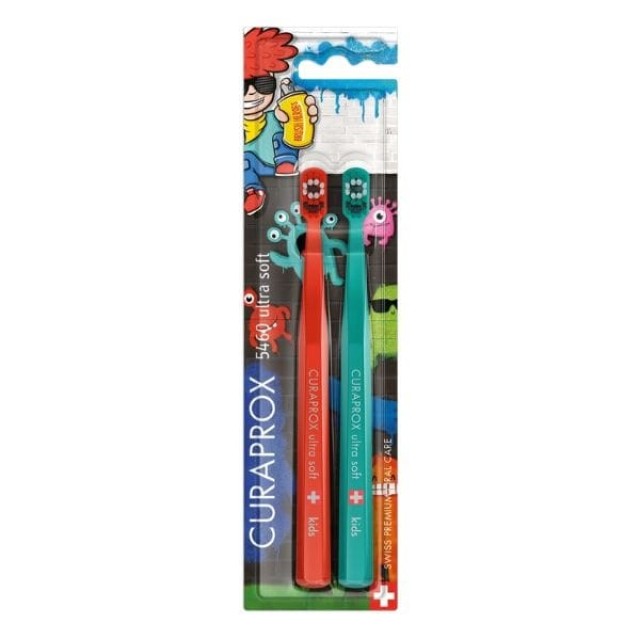 Curaprox CS 5460 Ultra Soft Kids Duo Toothbrush Graffiti Edition 2τεμ (ΣΕΤ με 2 Πολύ Μαλακές Παιδικές Οδοντόβουρτσες)