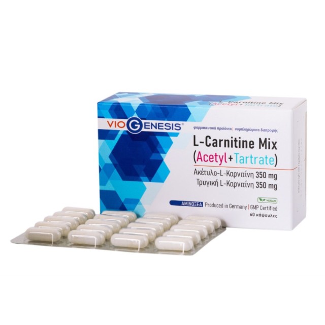 Viogenesis L-Carnitine Mix (Acetyl 350mg + Tartrate 350mg) 60caps (Συμπλήρωμα Διατροφής για Ενέργεια & Βελτίωση των Αθλητικών Αποδόσεων)