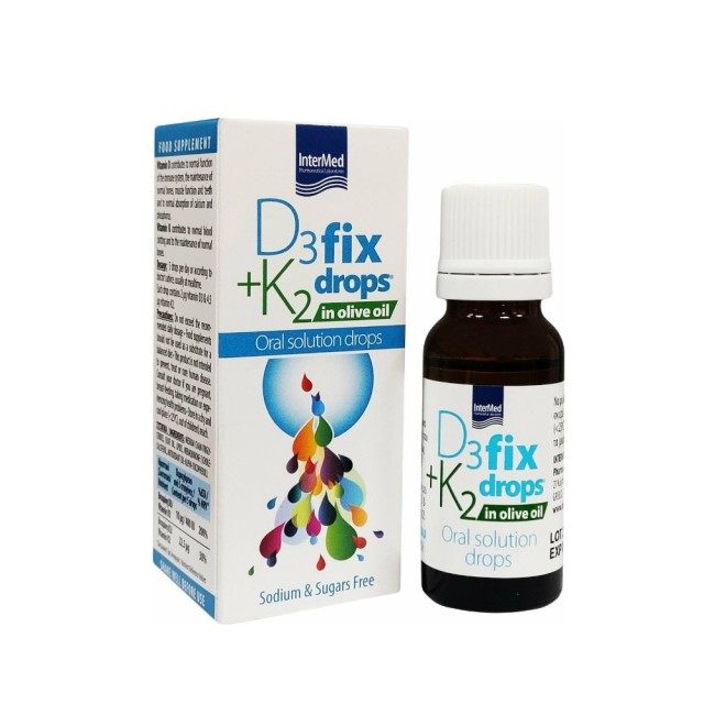 Intermed D3 + K2 Fix Drops 12ml (Συμπλήρωμα Διατροφής με Βιταμίνη D3 & K2)