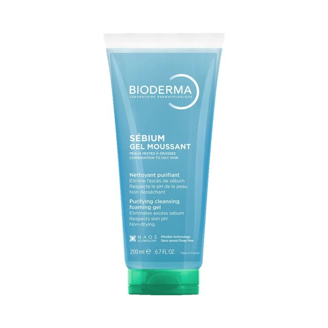 Bioderma Sebium Purifying Cleansing Foaming Gel 200ml (Απαλό Τζελ Καθαρισμού για Λιπαρή Επιδερμίδα)