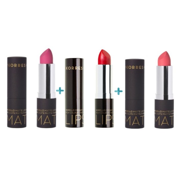 Korres Morello Lipstick SET 3τεμ (ΣΕΤ με 3 Κραγιόν σε Καλοκαιρινά Χρώματα)