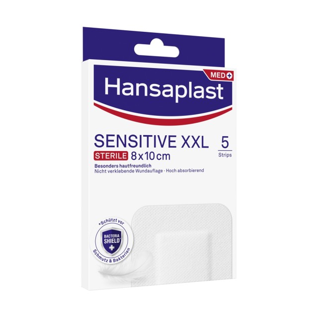 Hansaplast Sensitive XXL 8x10cm 5τεμ (Αποστειρωμένα Επιθέματα για Μεγαλύτερες Πληγές & Μετεγχειρητικ