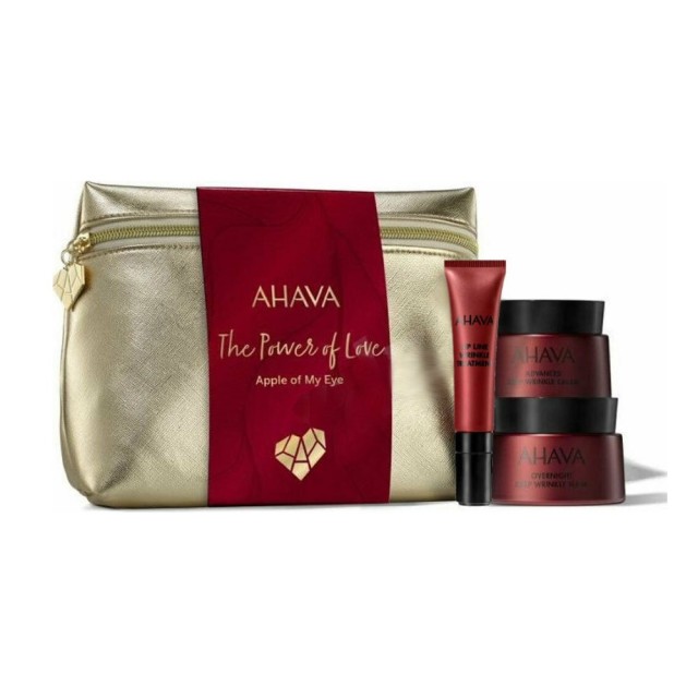 Ahava Apple of My Eye SET Deep Wrinkle Cream 50ml & Overnight Deep Wrinkle Mask 50ml & Lip Line Wrinkle Treatment 15ml & GIFT Pouch