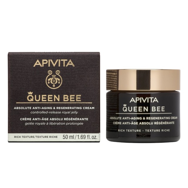 Apivita Queen Bee Absolute Anti-Aging & Regenerating Rich Cream 50ml (Κρέμα Απόλυτης Αντιγήρανσης & Αναγέννησης Πλούσιας Υφής με Bασιλικό Πολτό Ελεγχόμενης Αποδέσμευσης)