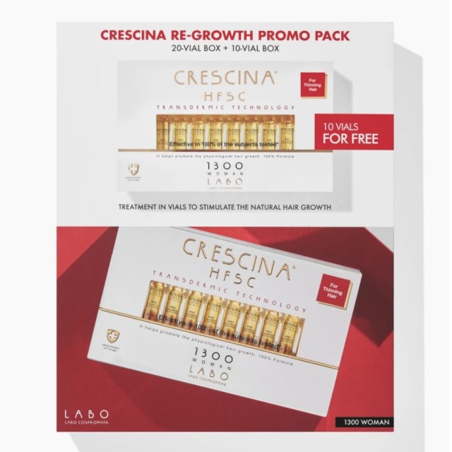 Crescina Transdermic HFSC Woman 1300 20x3,5ml & ΔΩΡΟ 10x3,5ml (Αγωγή για Γυναίκες με Αραίωση Μαλλιών σε Προχωρημένο Στάδιο)