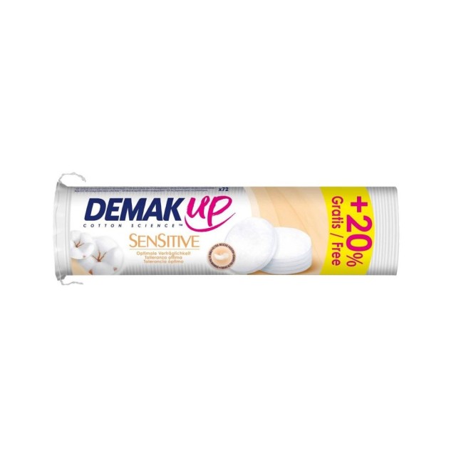 Demak Up Sensitive Cotton Round Pads 72τεμ (Δίσκοι Ντεμακιγιάζ για τις Ευαίσθητες Περιοχές του Προσώπου)