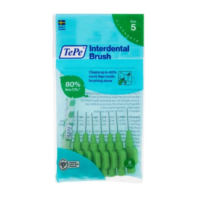 TePe Interdental Brushes 0.8mm 8τεμ (Μεσοδόντια Βουρτσάκια Πράσινα - Μέγεθος 5)