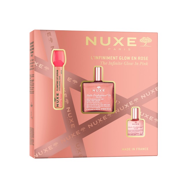 Nuxe SET Xmas Glow Huile Prodigieuse Florale (ΣΕΤ με Ιριδιζον Ξηρό Λάδι για Πρόσωπο-Σώμα-Μαλλιά, Serum Χειλιών για Όγκο & Ενυδάτωση & Πολυχρηστικό Ξηρό Λάδι για Πρόσωπο, Σώμα & Μαλλιά)