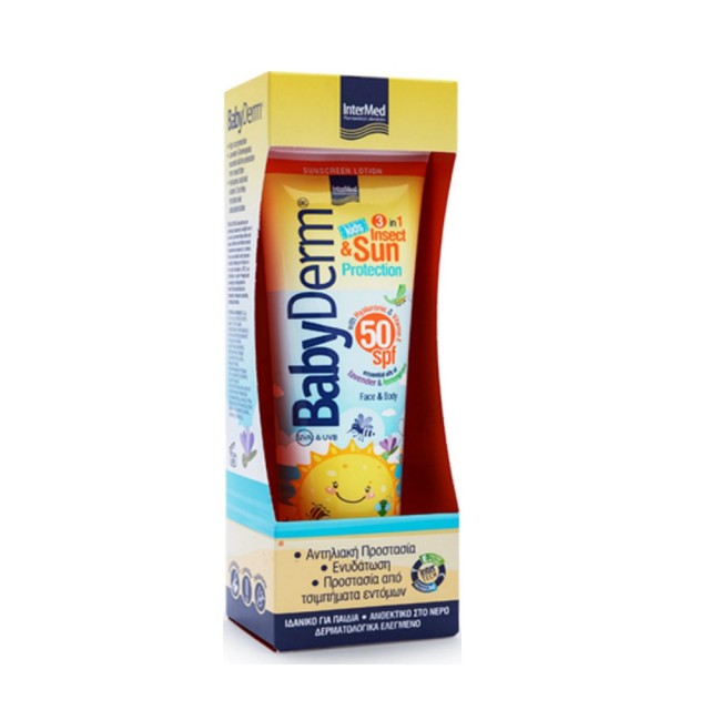 Intermed Babyderm Kids 3 in 1 Insect & Sun Protection SPF50 300ml (Παιδικό Aντηλιακό Γαλάκτωμα για Προστασία από Τσιμπήματα Εντόμων)