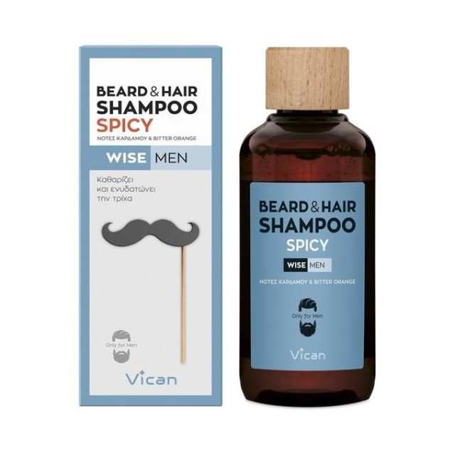 Vican Wise Man Beard & Hair Shampoo Spicy 200ml (Ανδρικό Σαμπουάν για τα Μαλλιά & την Γενειάδα με Άρωμα Κάρδαμου)