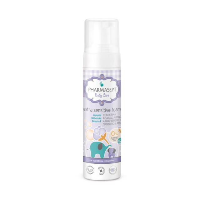 Pharmasept Baby Care Extra Sensitive Foam 200ml (Εξαιρετικά Απαλός Αφρός Καθαρισμού για Πρόσωπο, Σώμα & Μαλλιά)