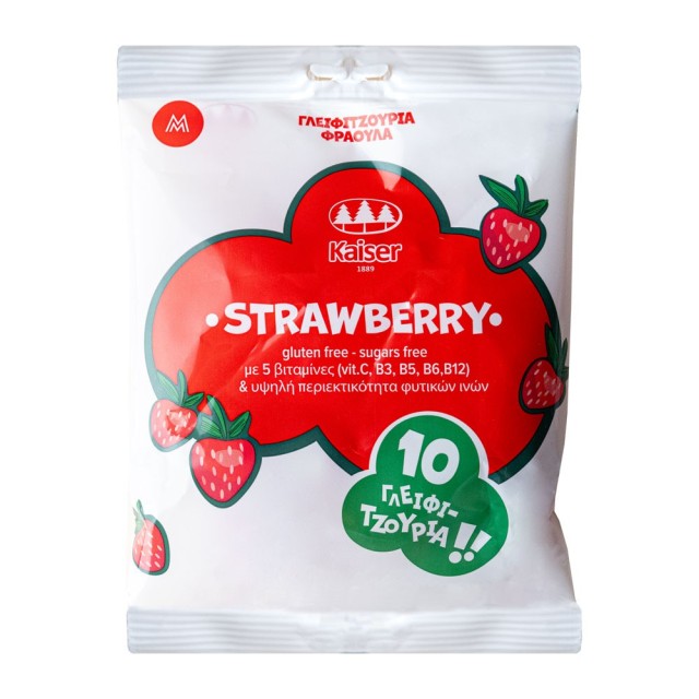 Kaiser Lollipops with Vitamins & Natural Fibers - Strawberry 10τεμ (Γλειφιτζούρια με Φυτικές Ίνες & Βιταμίνες - Φράουλα)