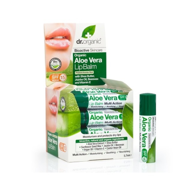 Dr.organic Aloe Vera Lip Balm 5.7ml (Ενυδάτωση Χειλιών με Βιολογική Αλόη Βέρα) 
