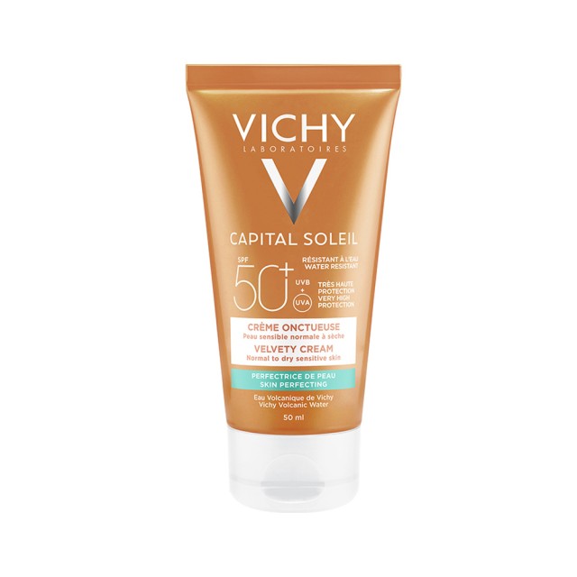 Vichy Ideal Soleil Skin Perfecting Velvet Cream SPF50+ 50ml (Αντηλιακή Κρέμα Προσώπου με Βελούδινη Υφή για Κανονική/Ξηρή Επιδερμίδα)