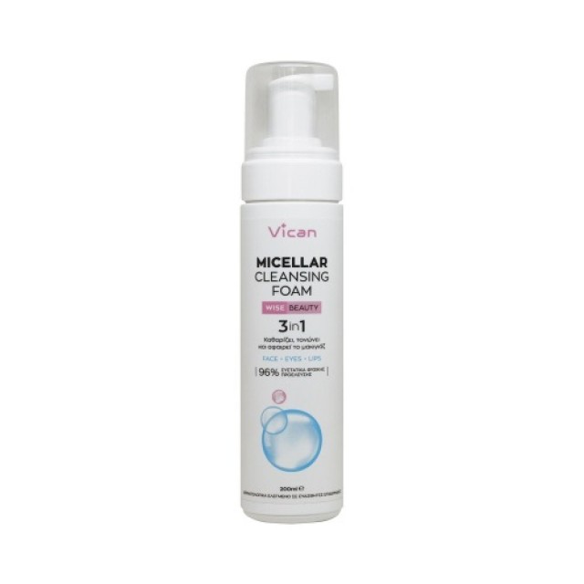 Vican Wise Beauty Micellar Cleansing Foam 200ml (Απαλό Αφρός Καθαρισμού για Πρόσωπο - Μάτια - Χείλη) 