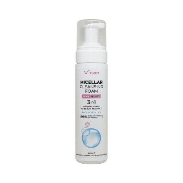 Vican Wise Beauty Micellar Cleansing Foam 200ml (Απαλό Αφρός Καθαρισμού για Πρόσωπο - Μάτια - Χείλη) 