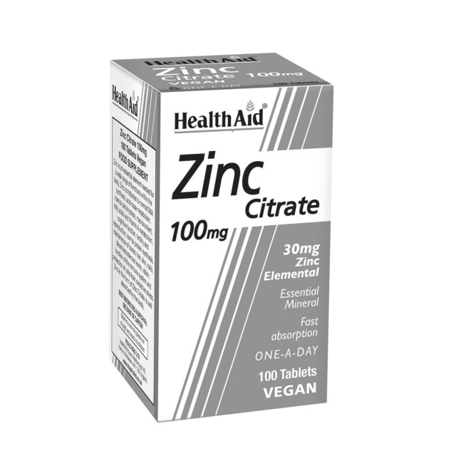 Health Aid Zinc Citrate 100mg 100tabs (Συμπλήρωμα Διατροφής με Κιτρική Μορφή Ψευδαργύρου)