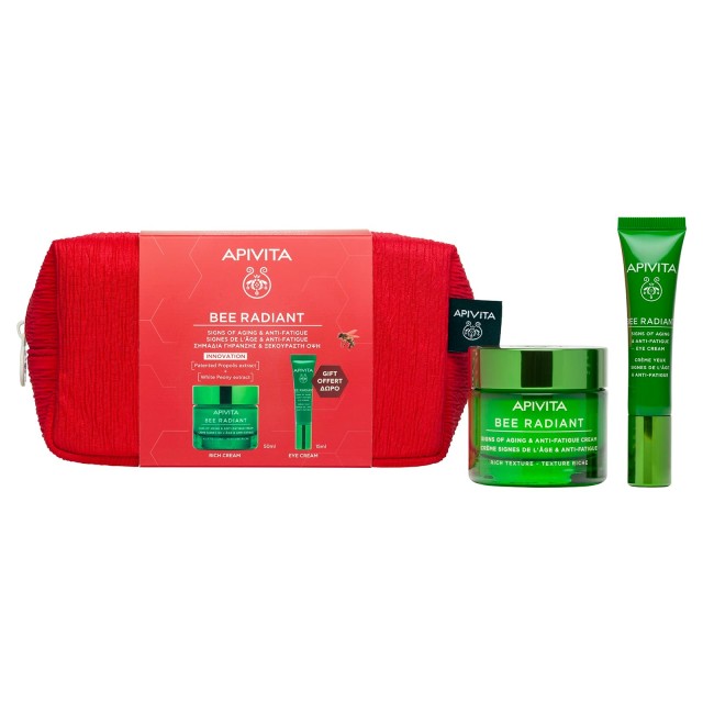 Apivita Bee Radiant SET Signs of Aging & Anti-Fatigue Cream Rich Texture 50ml & ΔΩΡΟ Eye Cream 15ml (ΣΕΤ Περιποίησης για Σημάδια Γήρανσης & Ξεκούραστη Όψη)