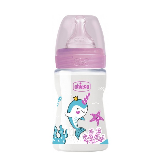 Chicco Well Being Plastic Baby Bottle Pink 28611-10 150ml 0m+ (Πλαστικό Μπιμπερό με Θηλή Σιλικόνης Ροζ 0m+)