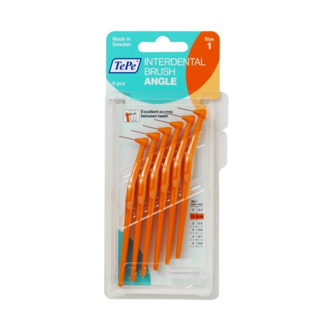 TePe Angle Interdental Brushes 0.45mm 6τεμ (Μεσοδόντια Βουρτσάκια με Κεκλιμένη Κεφαλή Πορτοκαλί 0.45