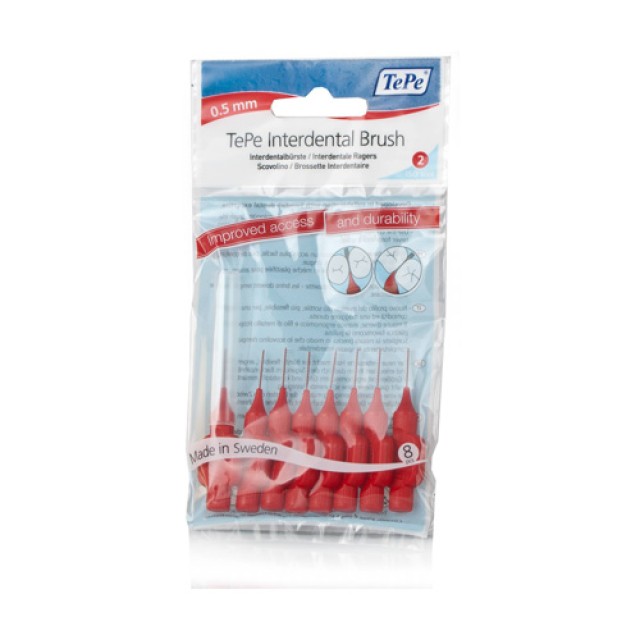 TePe Interdental Brushes 0.5mm 8τεμ (Μεσοδόντια Βουρτσάκια Κόκκινα - Μέγεθος 2)