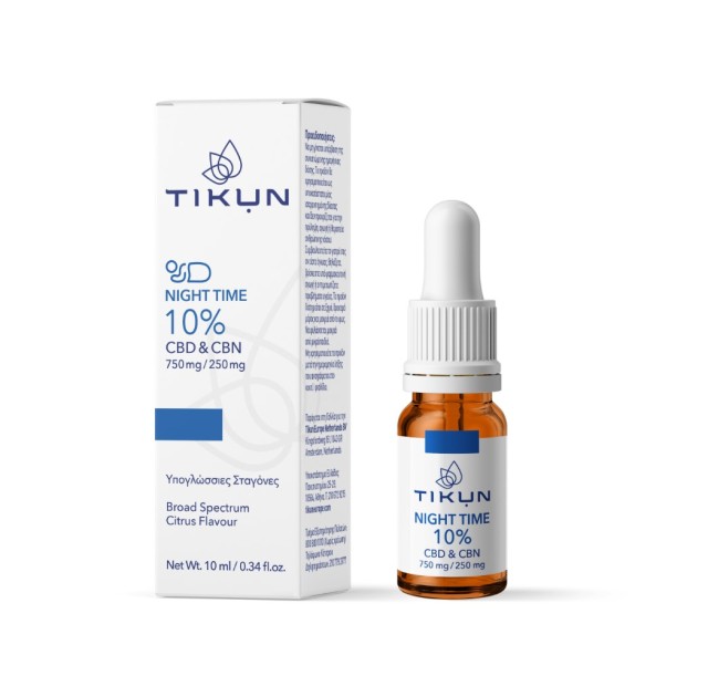 Tikun CBD Night Time 10% 1000mg 10ml (Υπογλώσσιες Σταγόνες Κάνναβης Κατά του Άγχους για Ισορροπία, Ευεξία & Χαλάρωση πριν τον Ύπνο)