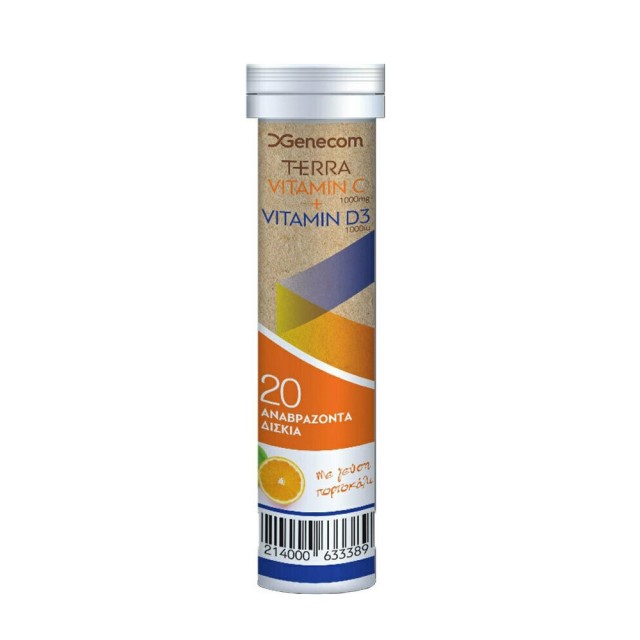 Genecom Terra Vitamin C + D3 20tabs (Συμπλήρωμα Διατροφής με Βιταμίνη C & D Αναβράζοντα Δισκία)
