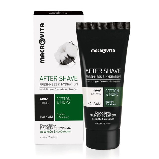 Macrovita After Shave Balsam Cotton & Hops 100ml (Γαλάκτωμα για Μετά το Ξύρισμα με Βαμβάκι & Λυκίσκο)