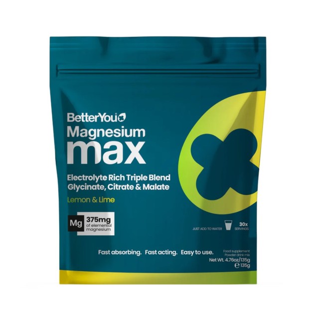 Better You Magnesium Max 3-in-1 Powder Lemon & Lime Flavour 135gr (Συμπλήρωμα Διατροφής με Μαγνήσιο σε Σκόνη με Γεύση Λεμόνι)