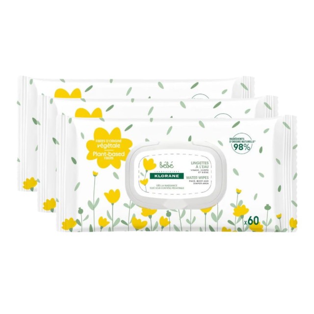 Klorane Bebe Water Wipes 3x60pcs