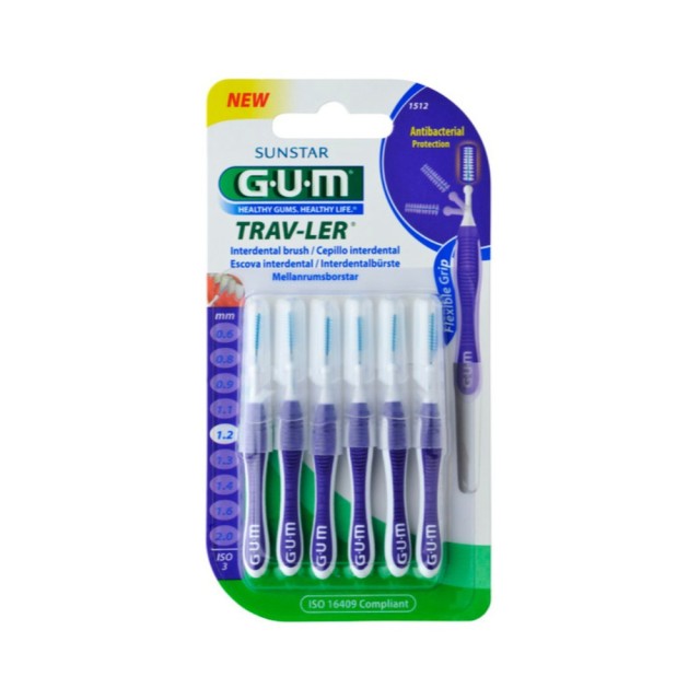 Gum Trav-ler Interdental Brush Μεσοδόντιο Βουρτσάκι Μωβ 1,2mm 6 τεμ (1512)