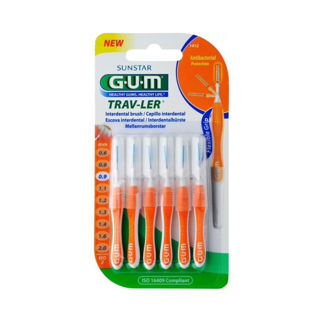 Gum Trav-ler Interdental Brush Μεσοδόντιο Βουρτσάκι Πορτοκαλί 0,9mm 6τεμ (1412)
