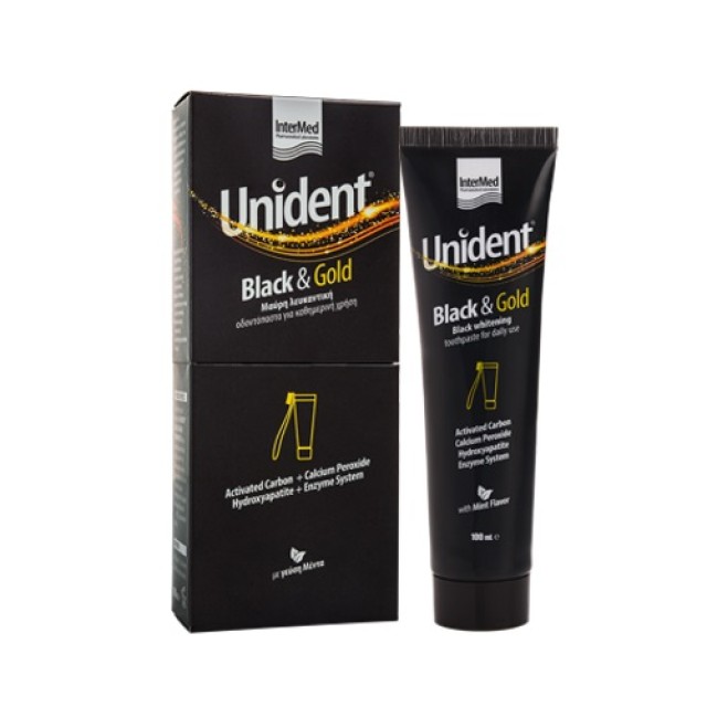 Intermed Unident Black &Gold Whitening Toothpaste 100ml (Λευκαντική Οδοντόκρεμα Eιδικά Σχεδιασμένη για Καθημερινή Χρήση)