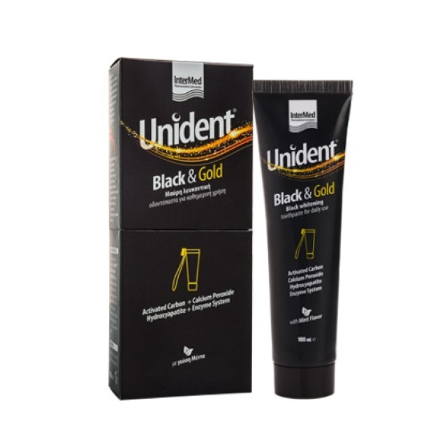 Unident Black & Gold Whitening Toothpaste 100ml (Λευκαντική Οδοντόκρεμα Eιδικά Σχεδιασμένη για Καθημερινή Χρήση)