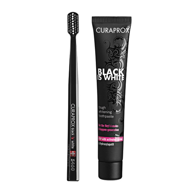Curaprox Black is White Toothpaste 90ml & Black is White Toothbrush CS 5460 (Πακέτο Λευκαντική Οδοντόπαστα & Οδοντόβουρτσα) 
