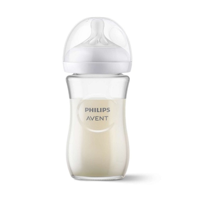 Avent Natural Response Glass Baby Bottle SCY933/01 240ml (Γυάλινο Μπιμπερό με Θηλή με Φυσική Ροη΄ Θηλασμού 1μ+)