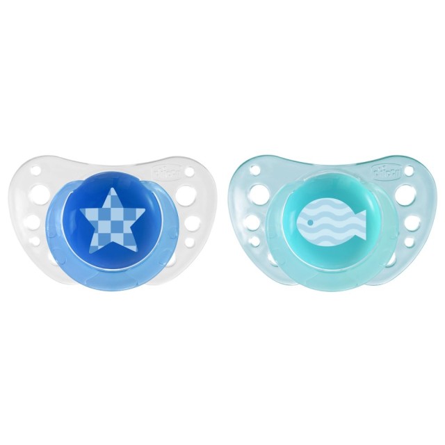 Chicco Physio Air Silicone Soother Blue 75032-21 6-16m+ 75032-21 (Πιπίλα με Κρίκο Σιλικόνης Σιέλ 6-16m+ 2τεμ)