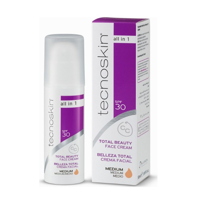 Tecnoskin Total Beauty Face Cream CC Medium SPF30 50ml (Κρέμα Προσώπου All in 1 με Αντηλιακή Προστασία)