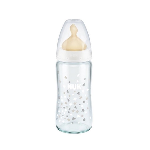 Nuk First Choice Plus Glass Bottle 240ml 0-6m (Γυάλινο Μπιμπερό με Δείκτη Ελέγχου Θερμοκρασίας 0-6μ)